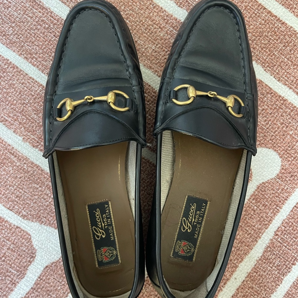 Gucci Black Leather Loafers Horsebit Vintage